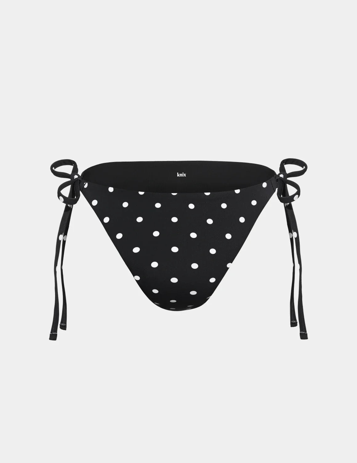 Sculpt String Bikini Bottom shown front-facing against a light gray background – Black with White Polka Dot – view 2 of 22