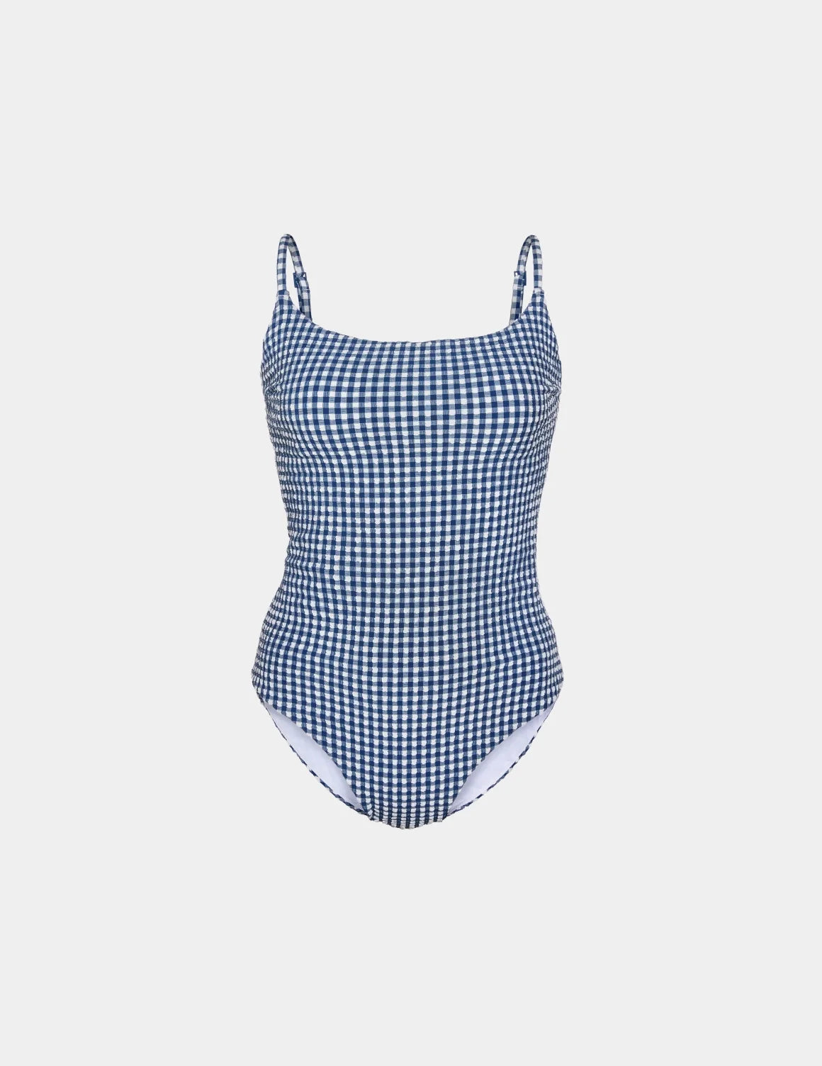 Seersucker Sculpt Classic One Piece Swimsuit shown front-facing against a light gray background – Navy Seersucker – view 2 of 6