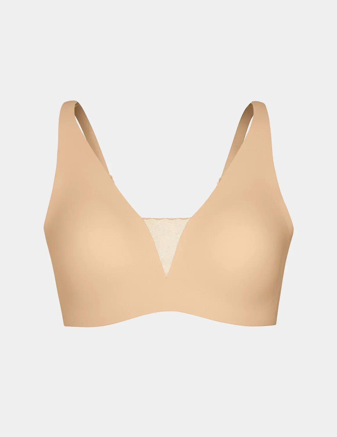 View of Revolution Shadow Mesh Bra shown front-facing against a light gray background – Warm Sand – view 3 of 19