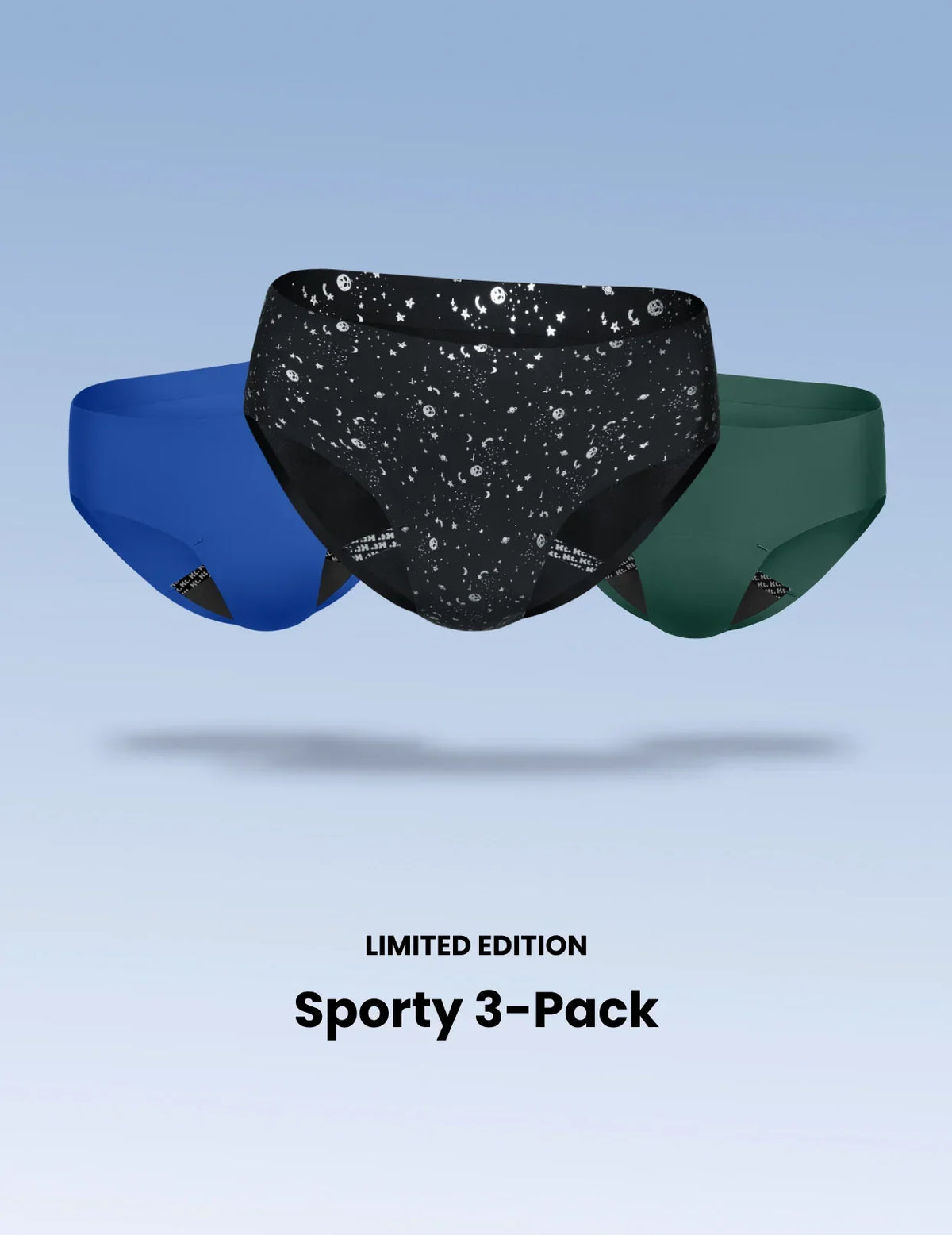 Teen Leakproof UltraThin No-Show Bikini 3-pack shown front-facing against a light blue background – Blueberry/Holly/Galaxy – view 12 of 70