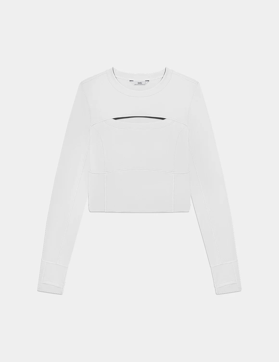 View of Studio Cutout Bra Top shown front-facing against a light gray background – White – view 3 of 8