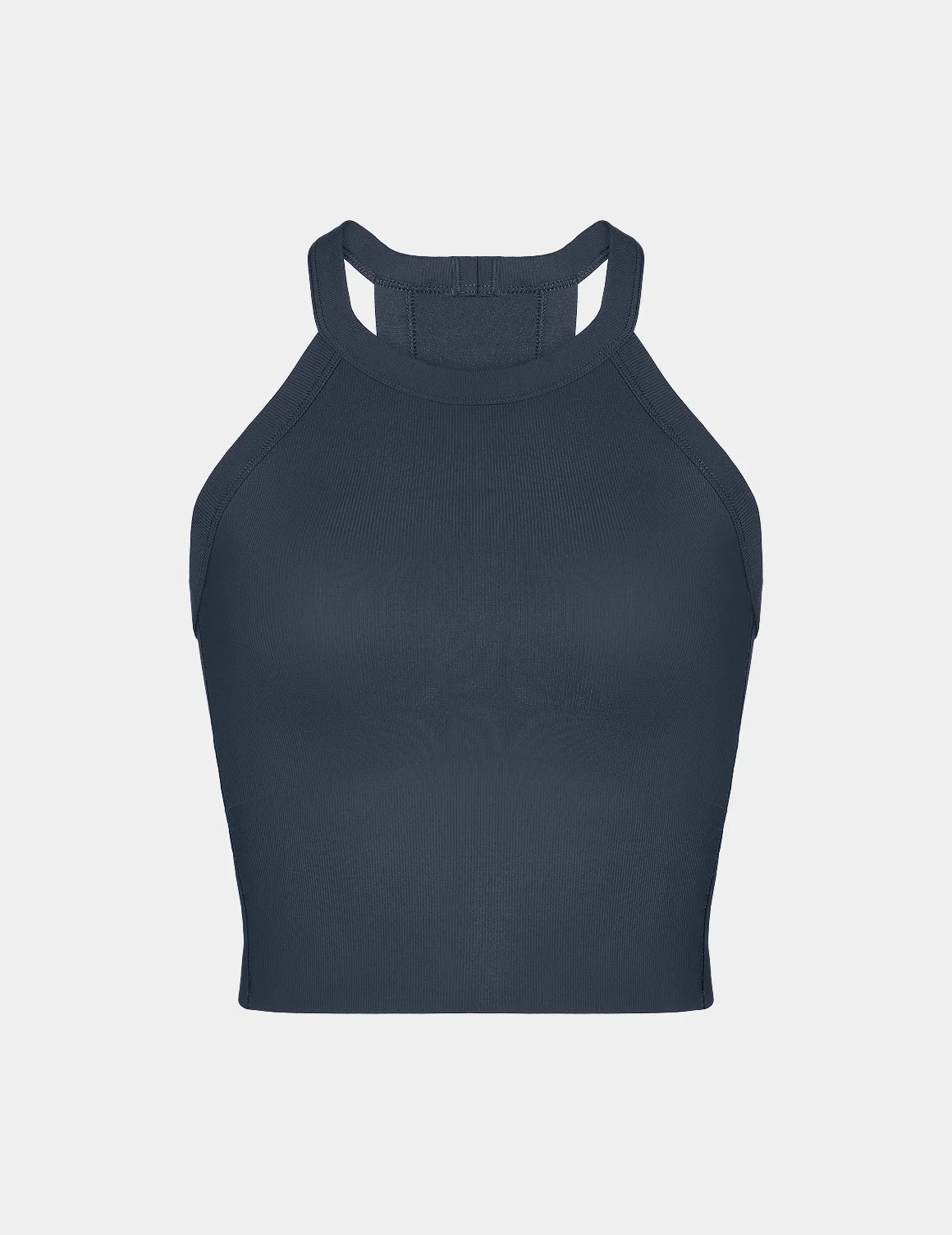 View of Studio Ribbed Bra Top shown front-facing against a light gray background – Twilight Navy – view 12 of 19
