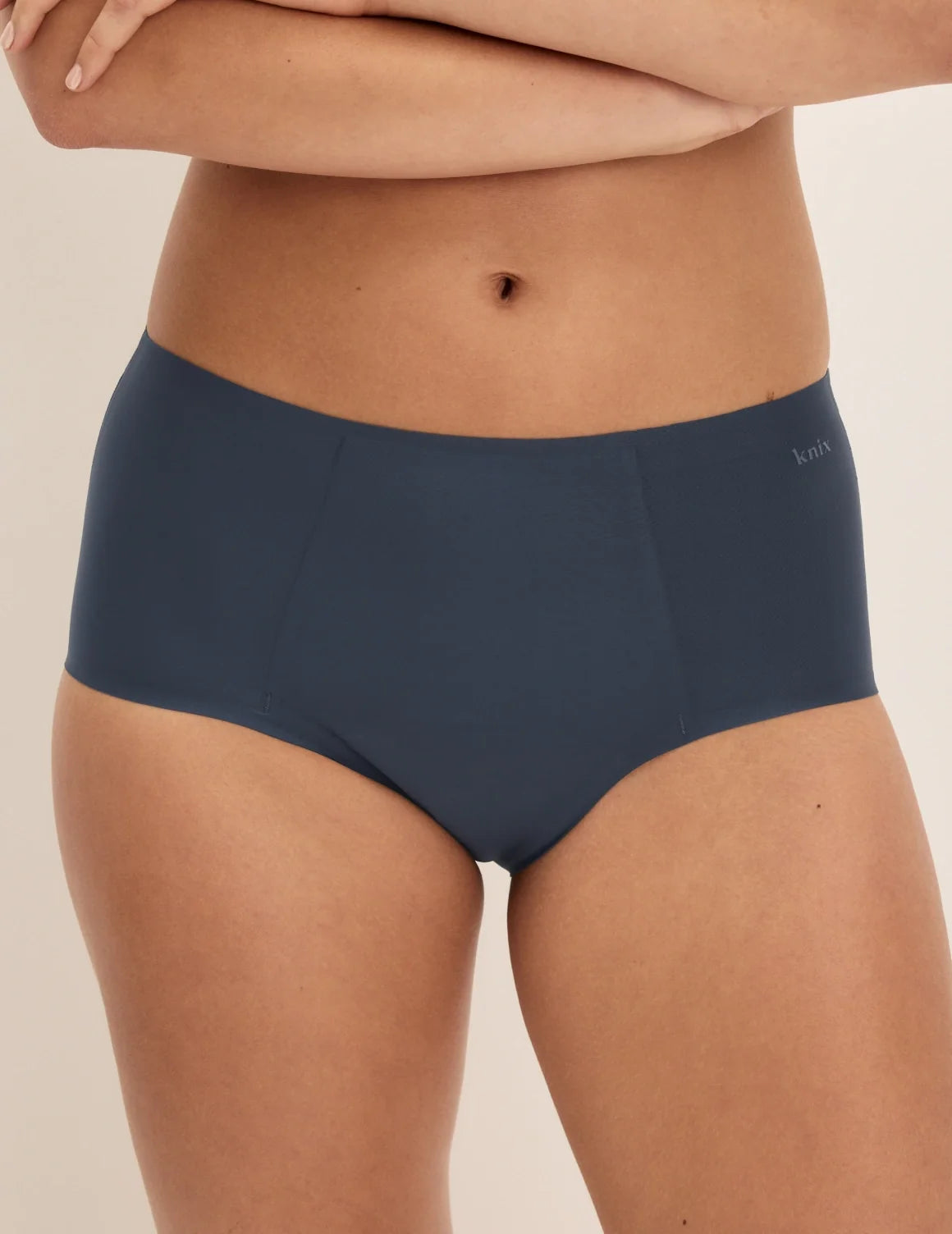 Front view of model wearing the SuperPlus Leakproof® No-Show Boybrief highlighting the coverage and smooth fit – Twilight Navy – view 7 of 17